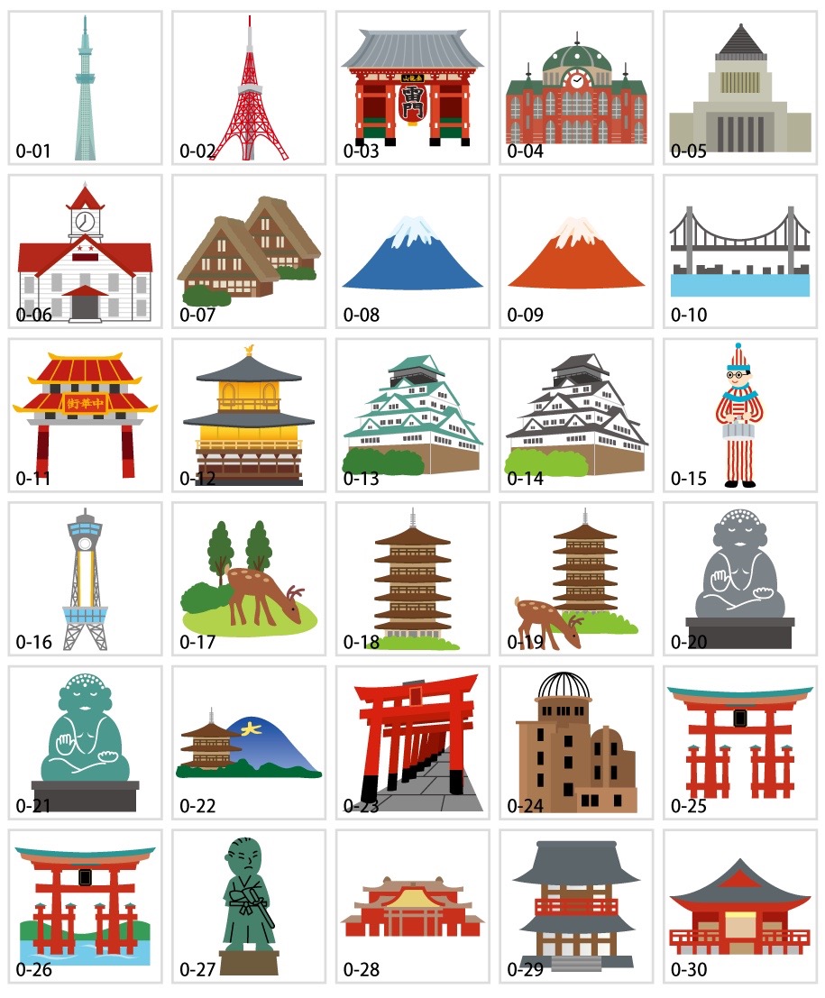 日本的旅遊景點插圖材料
