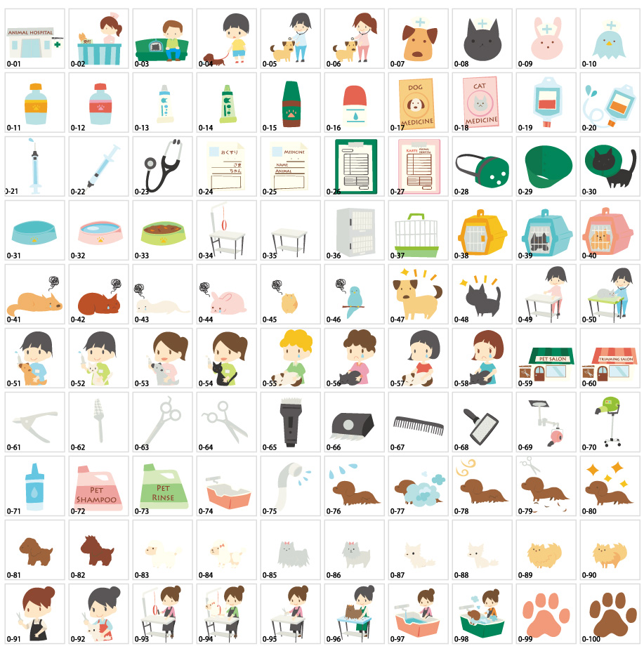 Animal hospitals and trimmer illustration 