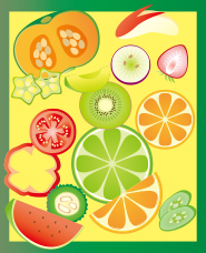 Cut vegetables and fruit illustration 