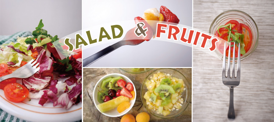 Salad và nguyên liệu ảnh trái cây
