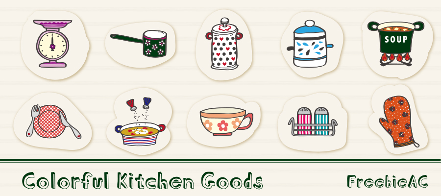 Tài liệu minh họa về đồ dùng nhà bếp đầy màu sắc
