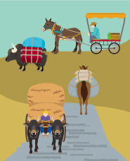 Animals carrying luggage Illustration material
