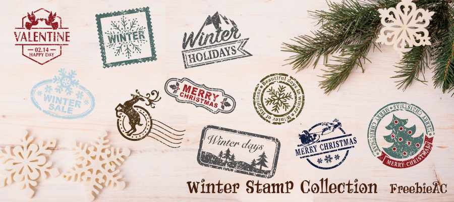 冬季郵票般的插圖素材