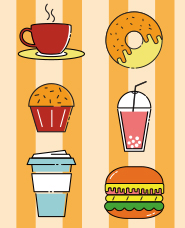 咖啡廳和快餐圖標材料