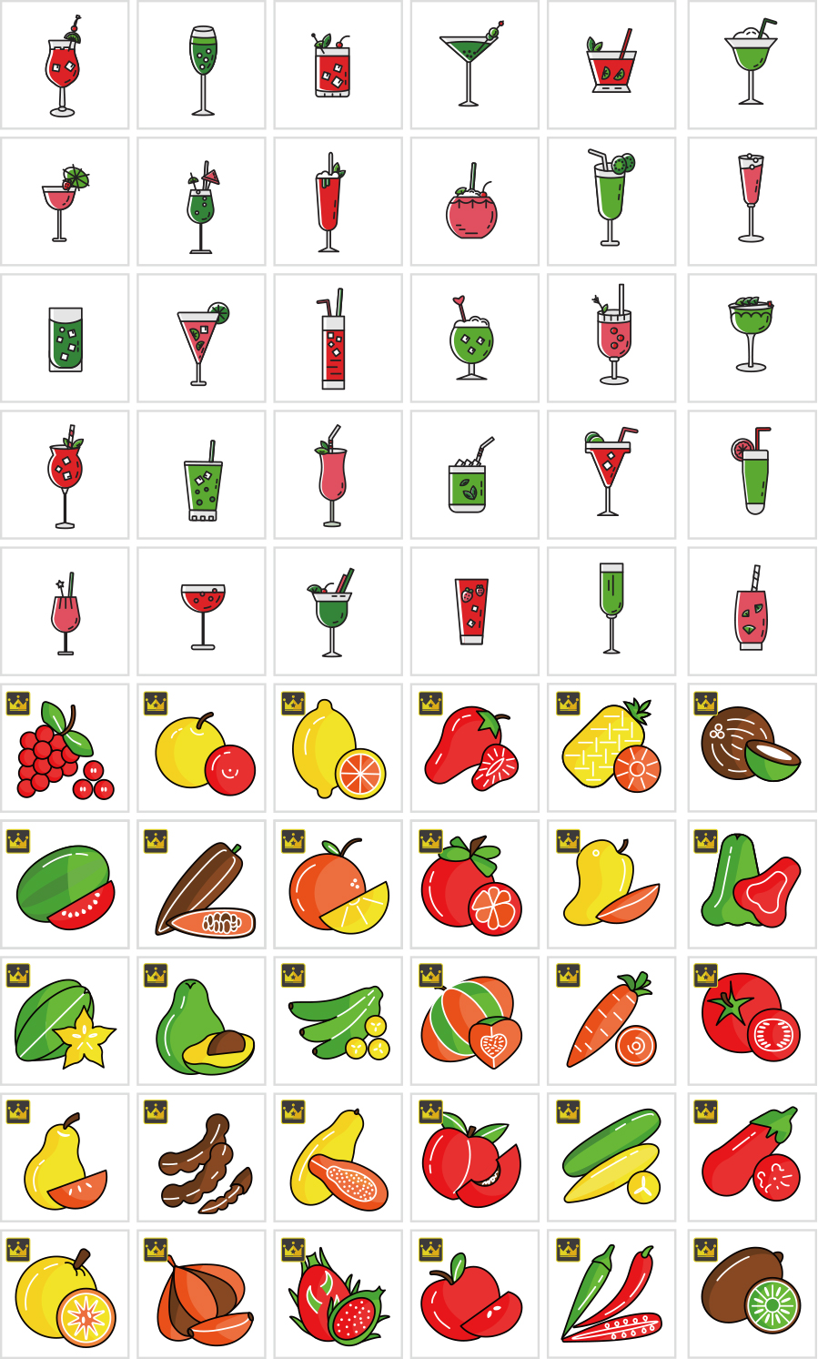 水果和雞尾酒的圖標
