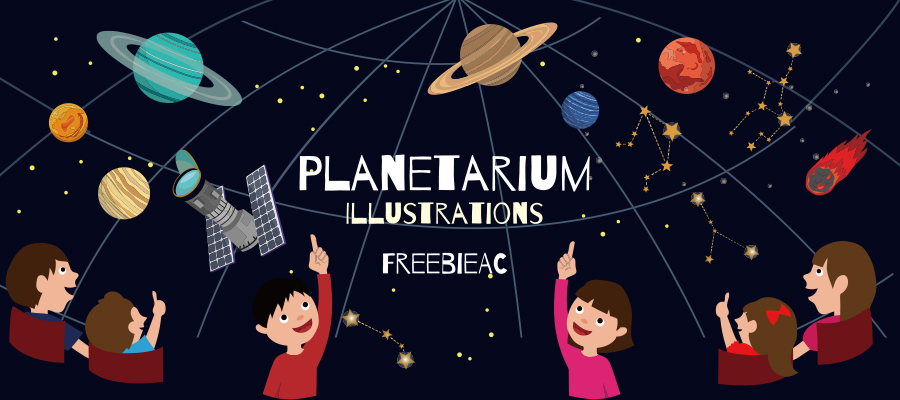 Illustration of planetarium and astronomical observation