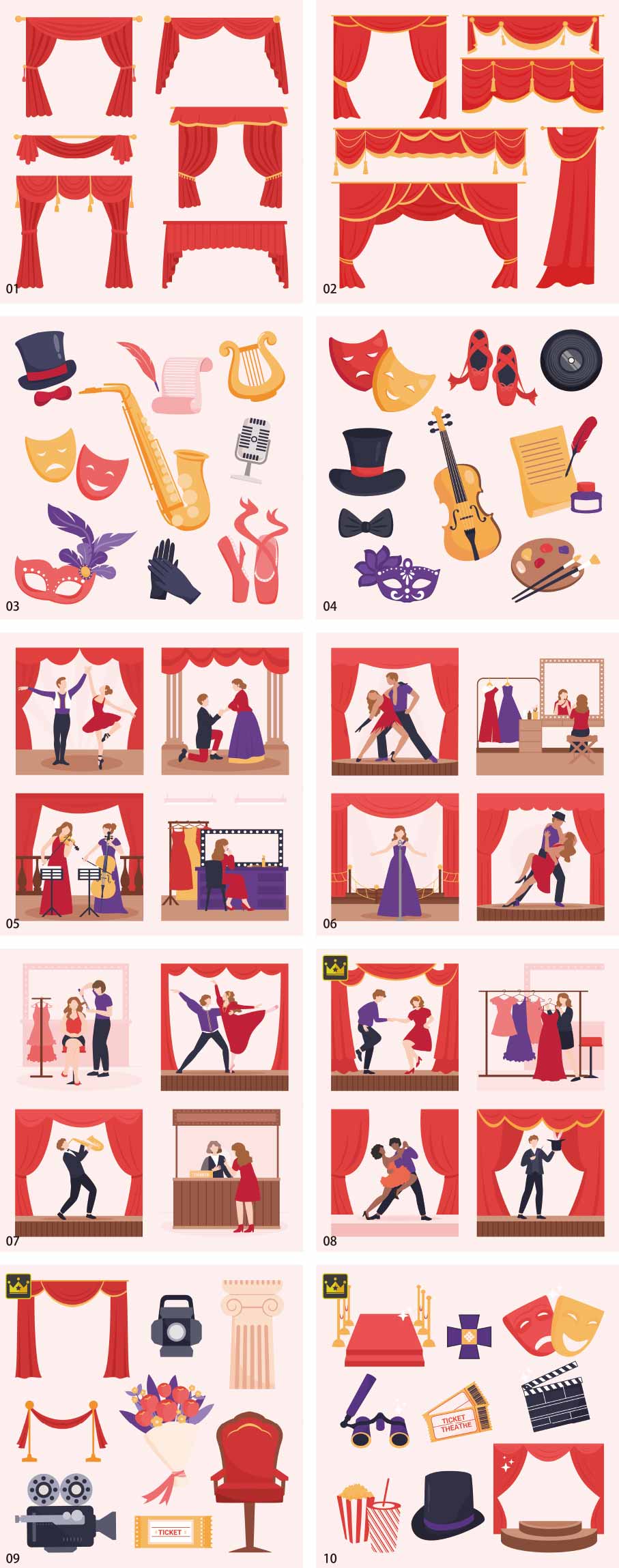 Illustration collection of stage and theater