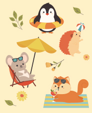 Cute summer animal illustration collection