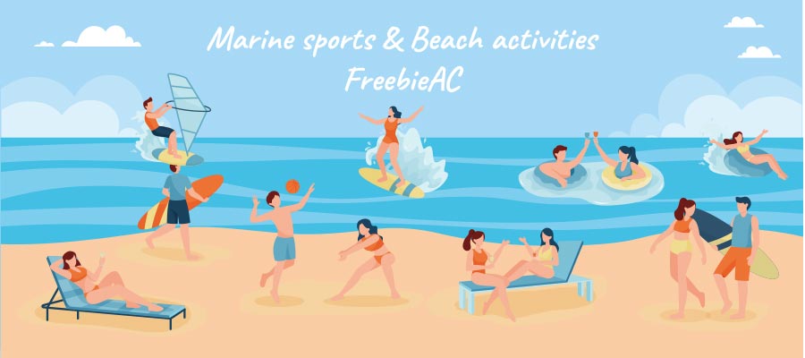 Illustration collection of marine sports activities