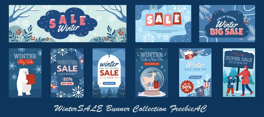 Winter sale banner illustration collection